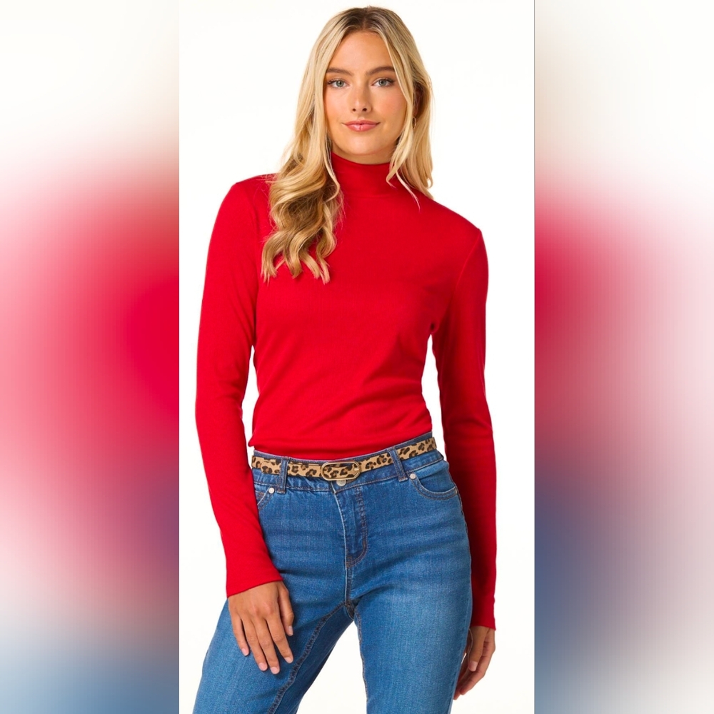 Talbots Red Ribbed Turtleneck Sweater M Petite